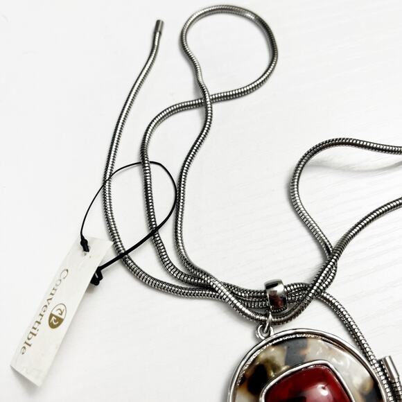 NEW Chico's Adjustable Faux Tortoise Shell Pendant Necklace - Picture 6 of 7